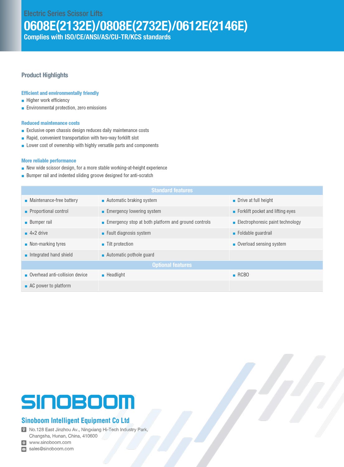 image of spec sheet for Sinoboom 2732E lift